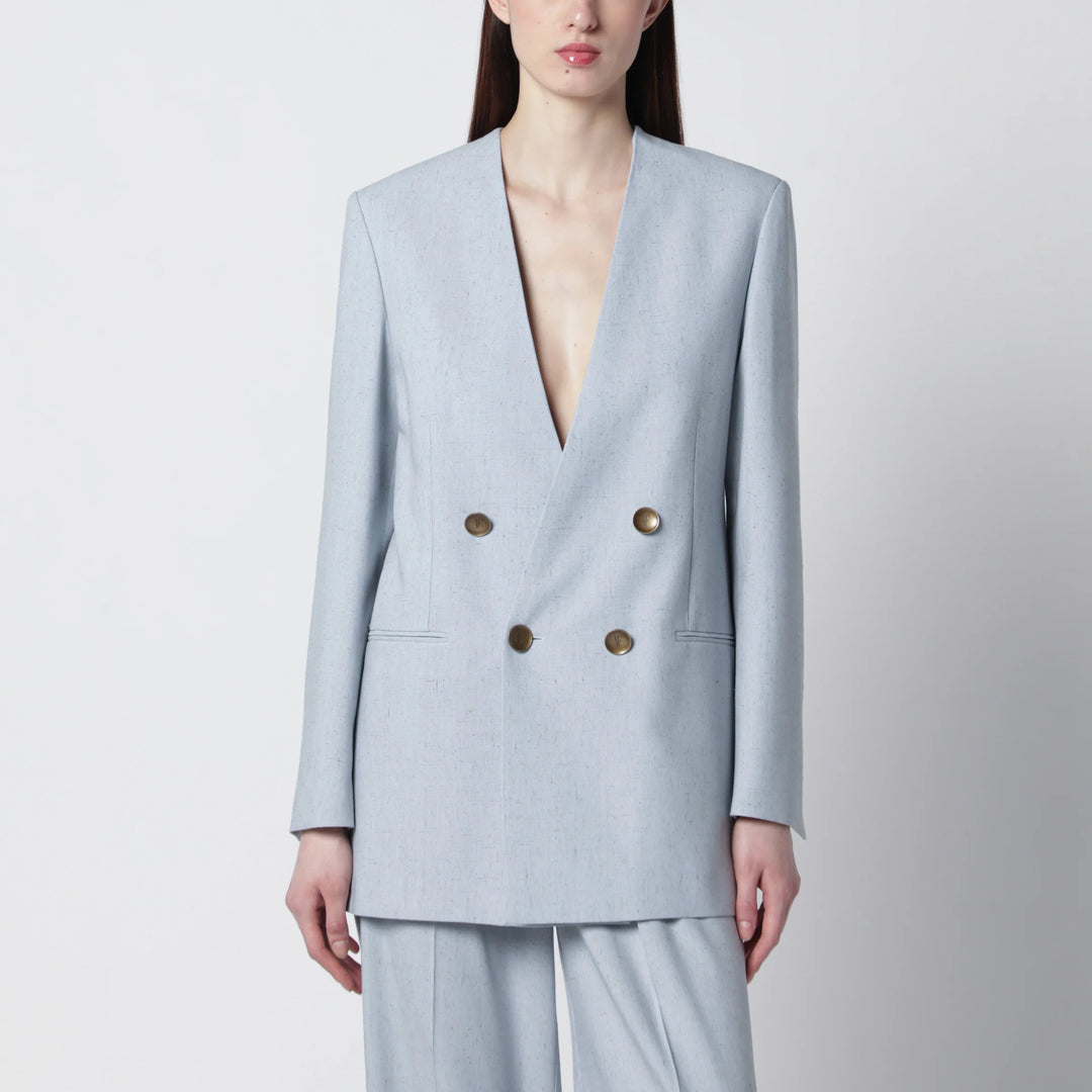 Alberta Ferretti - Light blue double-breasted tweed jacket