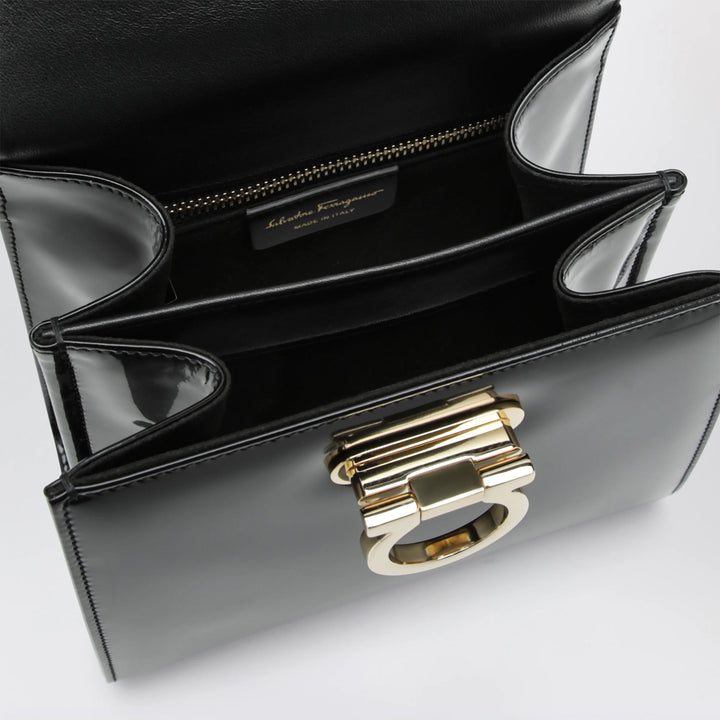 Ferragamo - Small black leather top-handle bag with Gancini closure