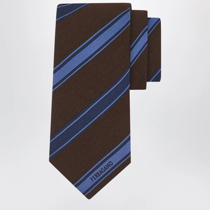 Ferragamo - Brown/Green Regimental Jacquard Tie