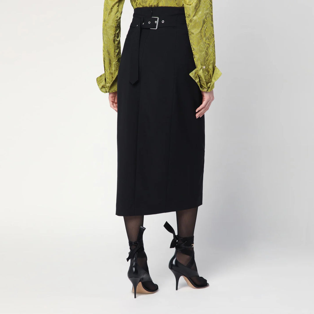 Dries Van Noten - Black wool and mohair midi skirt