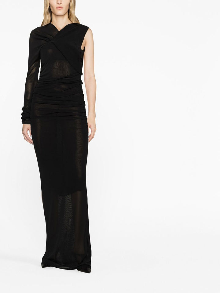 Saint Laurent Black One-Sleeve Draped Long Dress