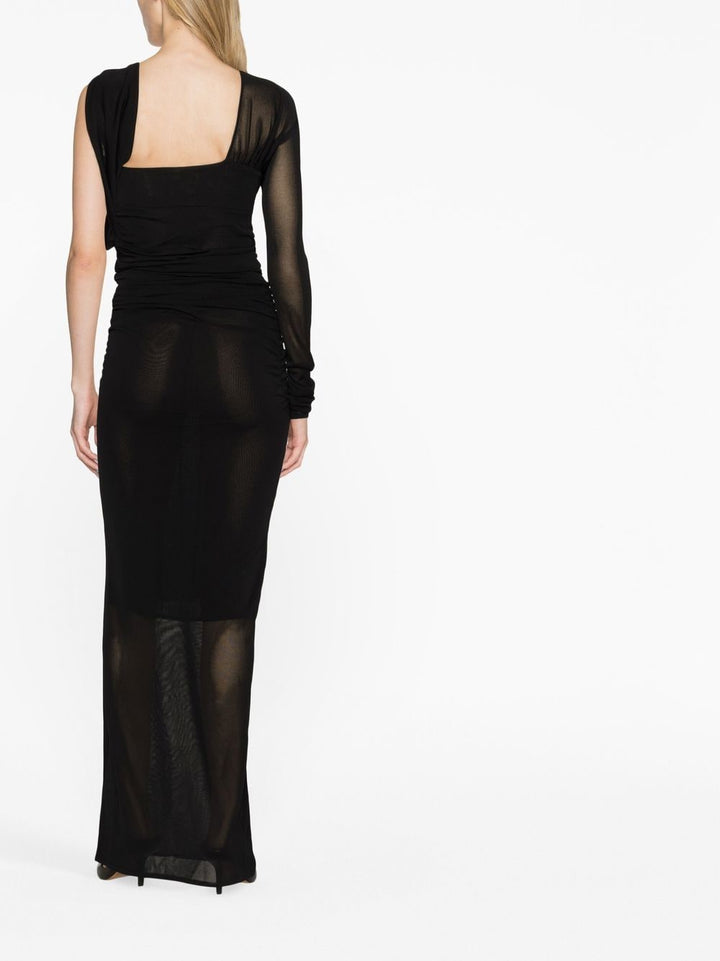 Saint Laurent Black One-Sleeve Draped Long Dress