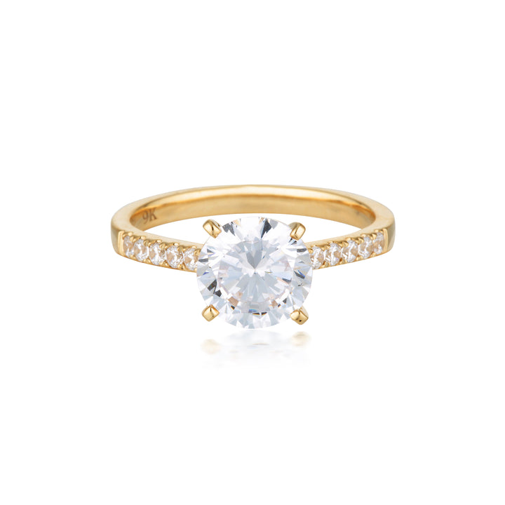 Georgini Gold Round Brilliant Cut 2ct Moissanite Engagement Ring In 9ct Yellow Gold