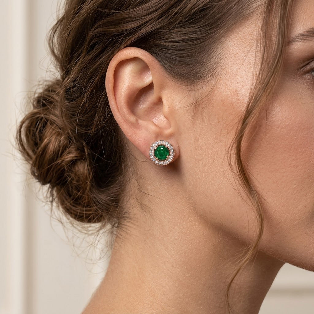 LEIBISH 0.92ct Green Emerald &amp; Diamond Halo Earrings