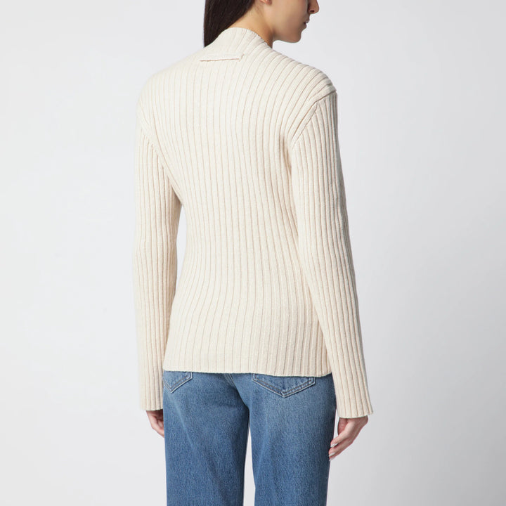 Victoria Beckham - Ribbed Sweater in Beige Wool and Cashmere