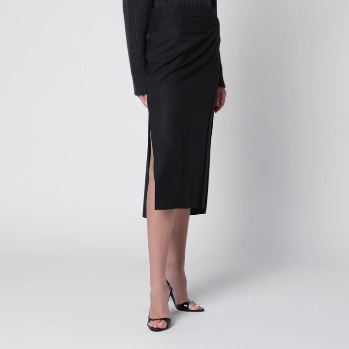 Victoria Beckham - Pressed Midi Skirt in Dark Grey Wool and Mohair