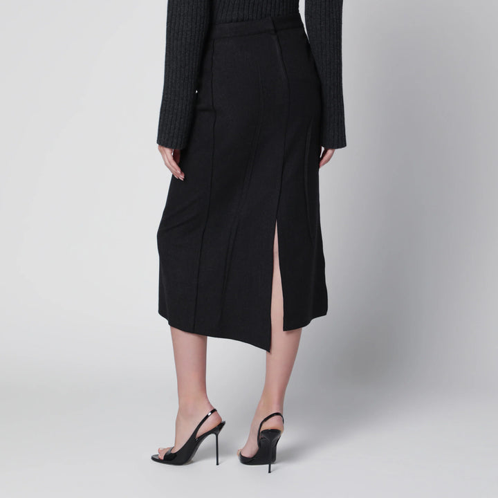 Victoria Beckham - Pressed Midi Skirt in Dark Grey Wool and Mohair