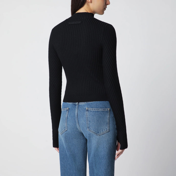 Victoria Beckham - Georgia Ribbed Sweater in Black Merino Wool