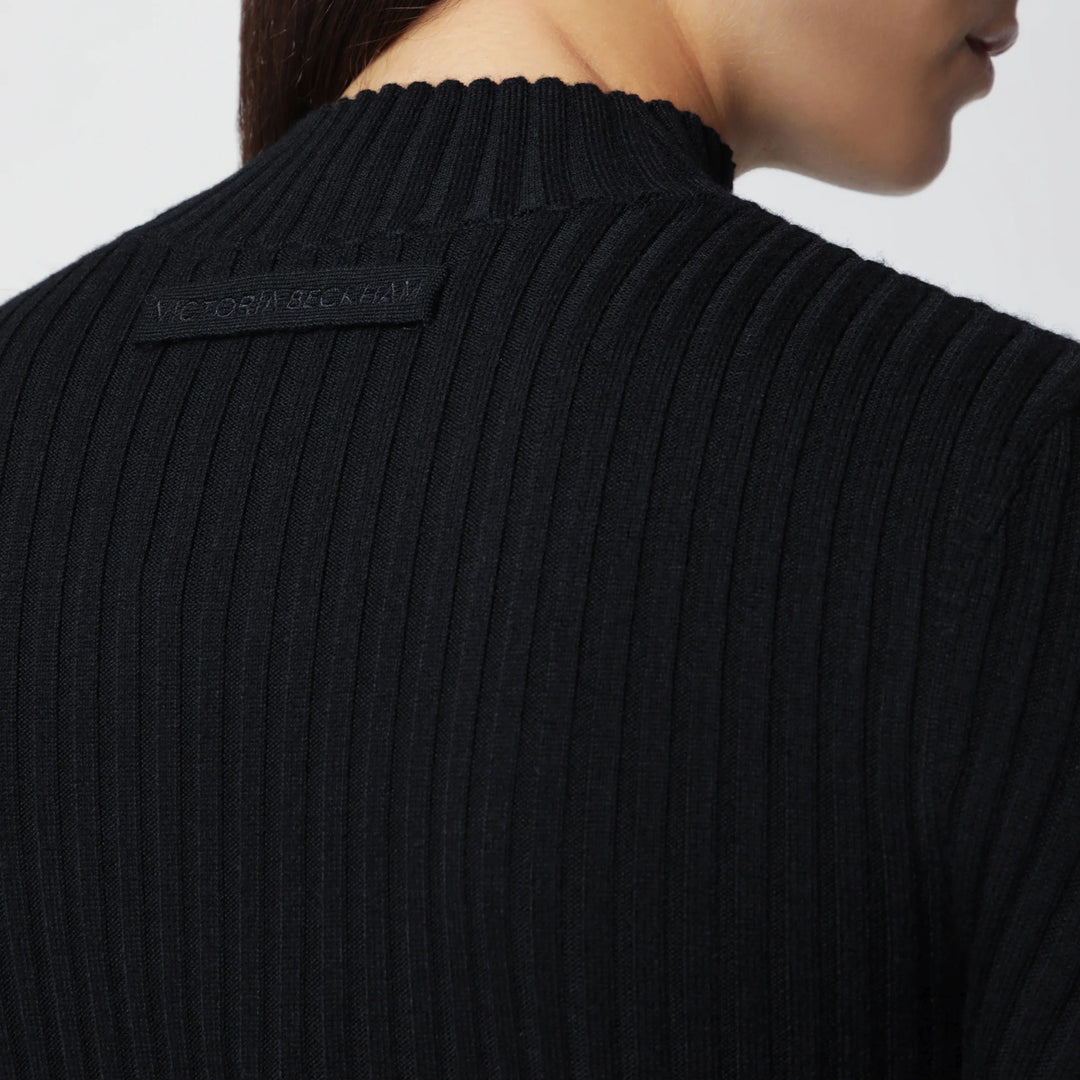 Victoria Beckham - Georgia Ribbed Sweater in Black Merino Wool