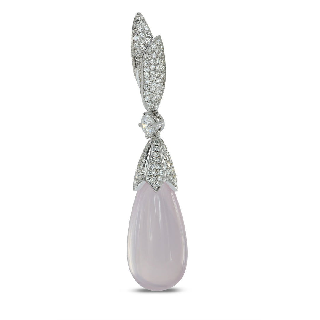LEIBISH Rose Quartz Cabochon &amp; Diamond Drop Earrings