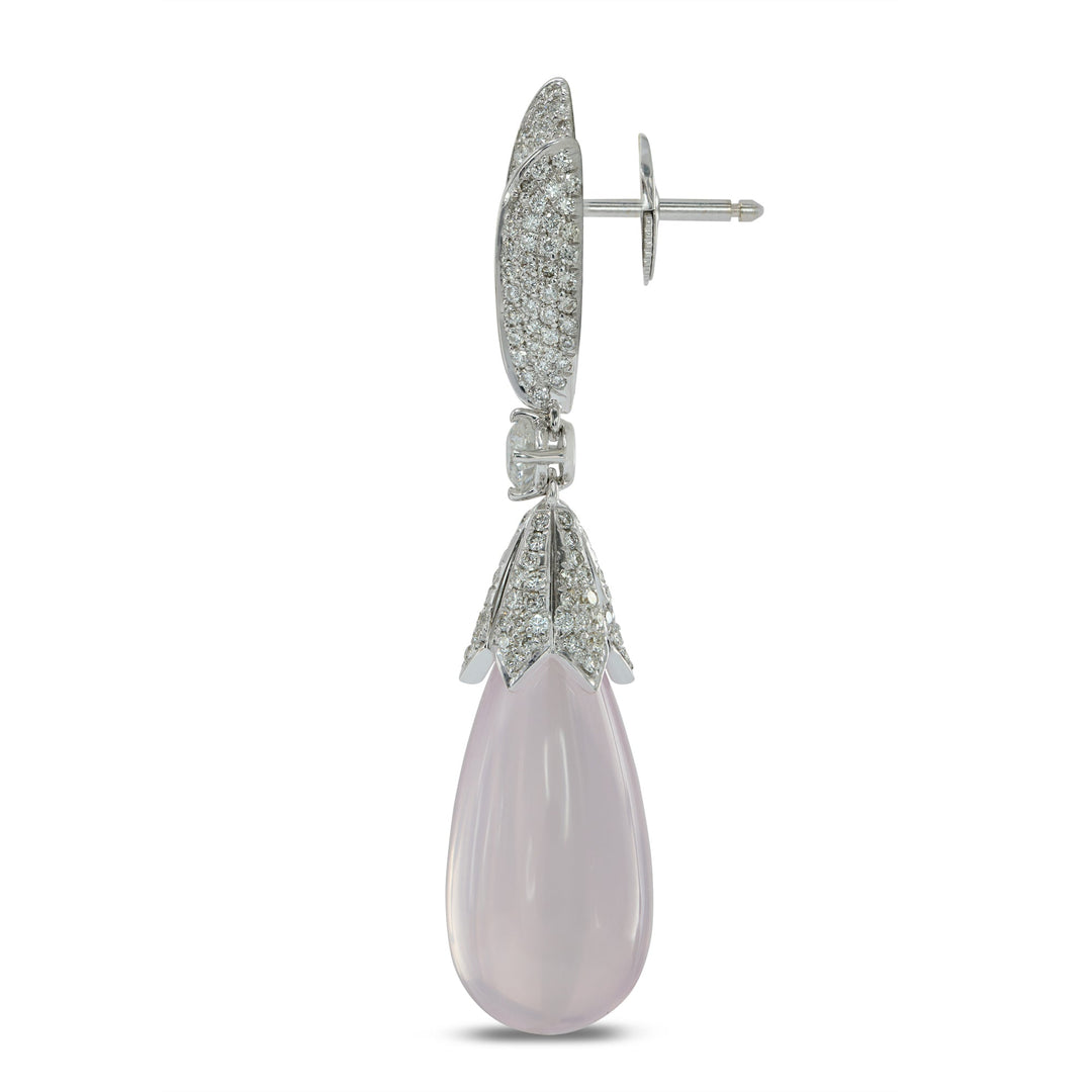 LEIBISH Rose Quartz Cabochon &amp; Diamond Drop Earrings
