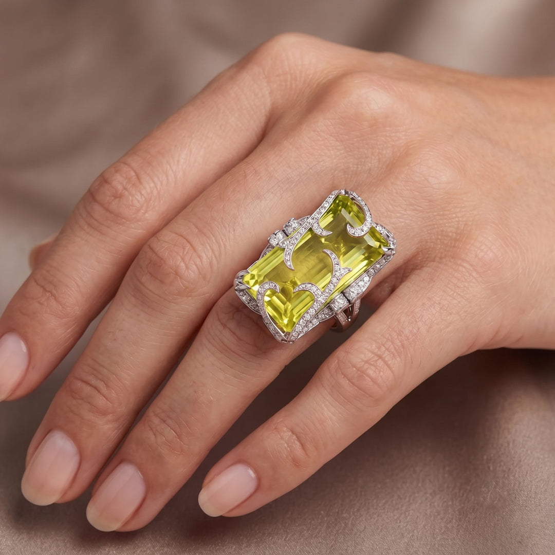 LEIBISH 24.92ct Sri Lankan Lemon Quartz &amp; Diamond Ring
