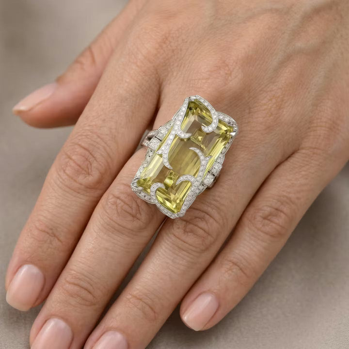 LEIBISH 24.92ct Sri Lankan Lemon Quartz &amp; Diamond Ring