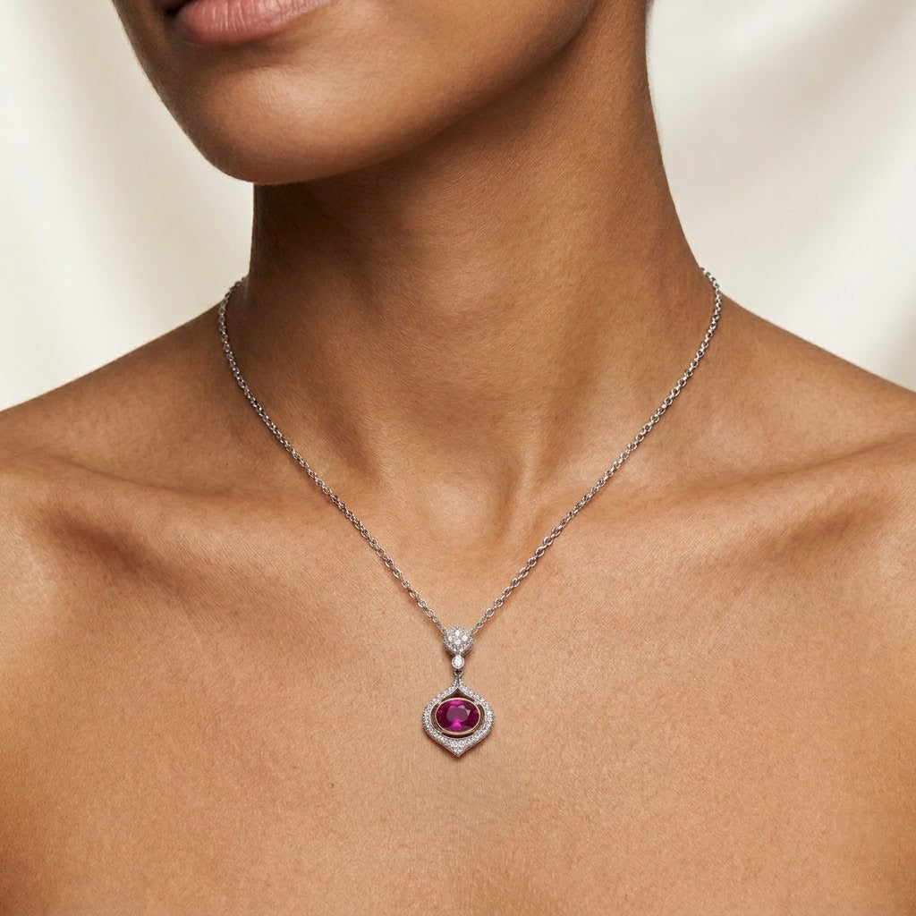 LEIBISH 2.16ct Oval Ruby &amp; Diamond Drop Pendant