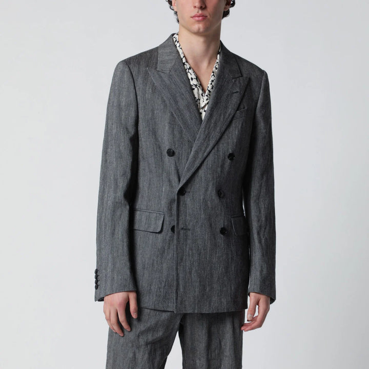 Dries Van Noten - Black herringbone double-breasted jacket