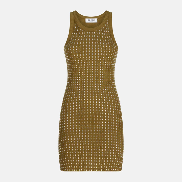 The Attico - Military green mini dress with rhinestones