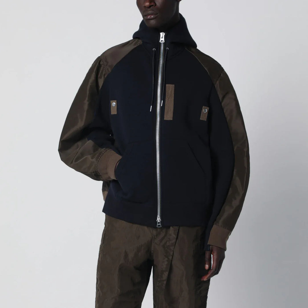 Sacai - Navy/kakhi cotton-blend hoodie