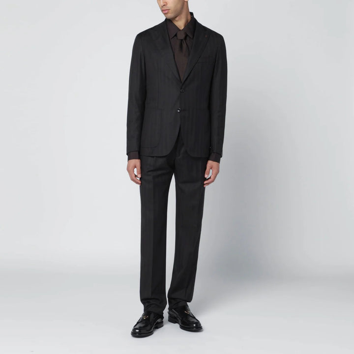 Tagliatore - Brown striped single-breasted wool suit