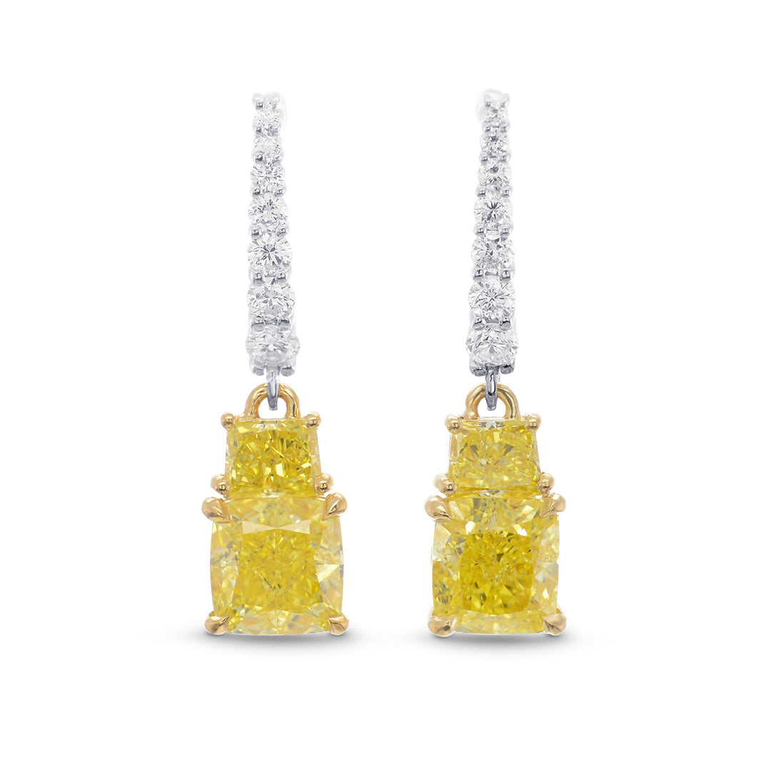 LEIBISH 2.56ct Fancy Yellow Cushion &amp; Taper Diamond Drop Earrings