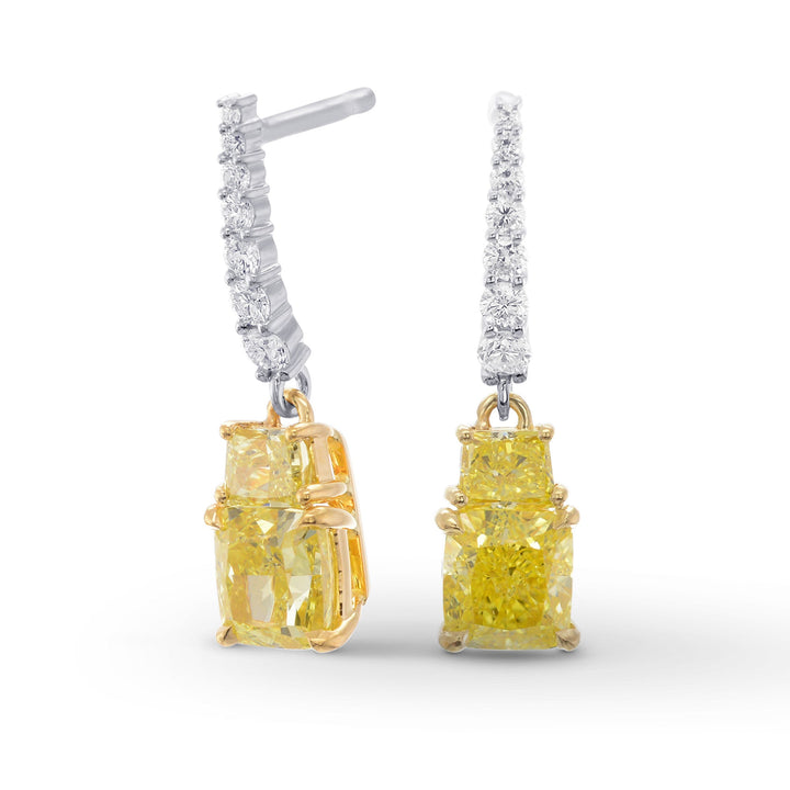 LEIBISH 2.56ct Fancy Yellow Cushion &amp; Taper Diamond Drop Earrings