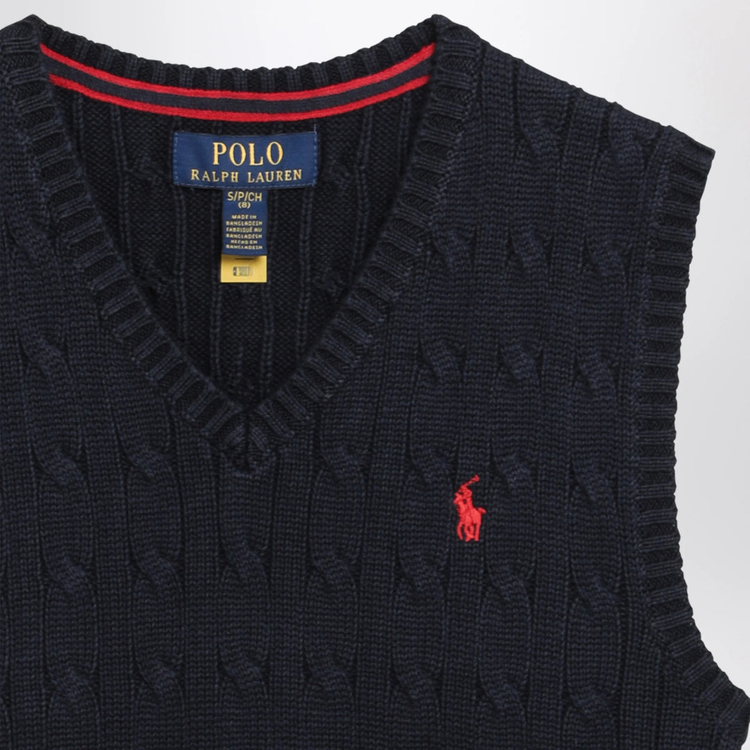 Polo Ralph Lauren - Cable-knit V-neck cotton sweater vest in navy