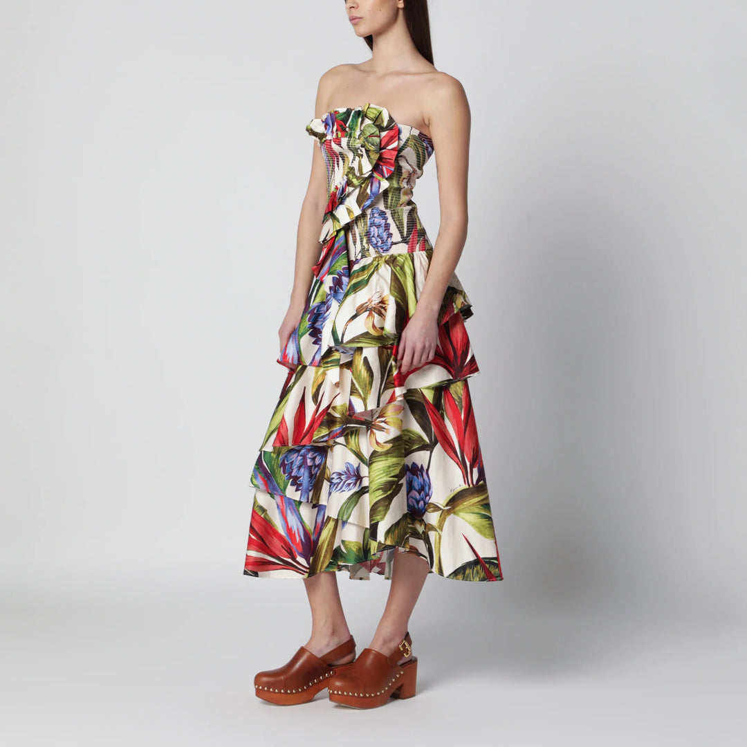 FARM Rio - Sand Florart strapless cotton dress