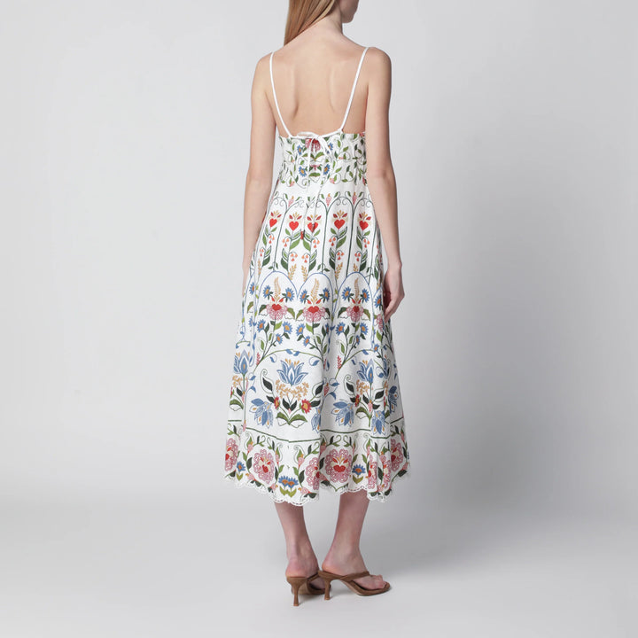 FARM Rio - White midi dress in linen with garden motif