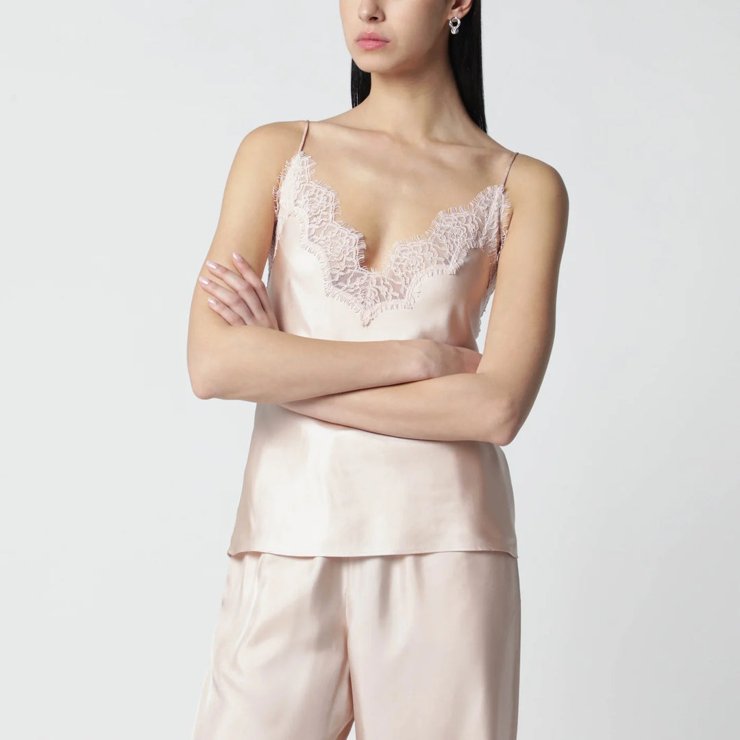 Róhe - Light pink silk tank top with lace