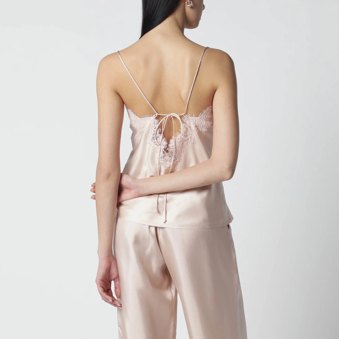 Róhe - Light pink silk tank top with lace