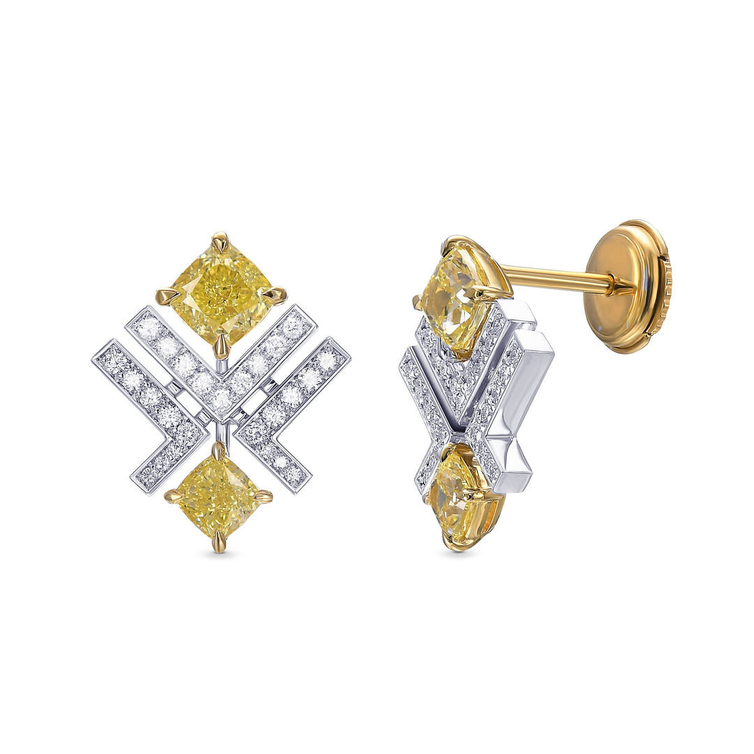 LEIBISH LEGACY 1.84ct Fancy Yellow Cushion Diamond Earrings