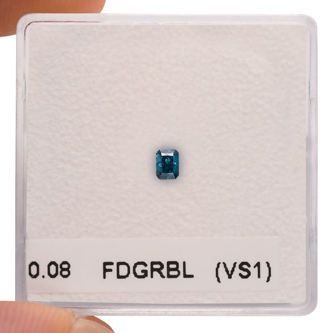 0.08 Carat Fancy Deep Green Blue Radiant Diamond (VS1) GIA