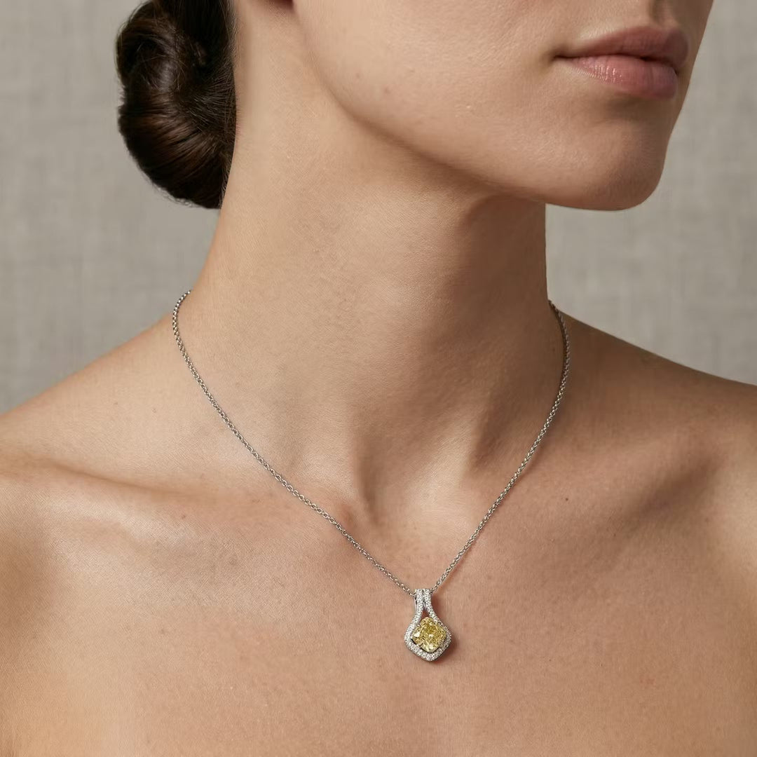 LEIBISH 1.24ct Fancy Yellow Cushion Diamond Drop Pendant
