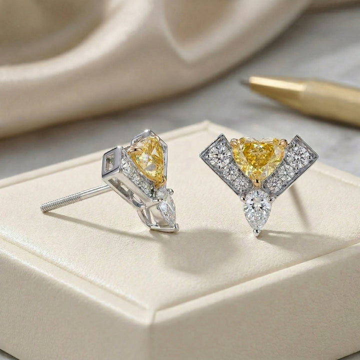 LEIBISH Fancy Intense Yellow Heart Diamond Logo Pavé Earrings