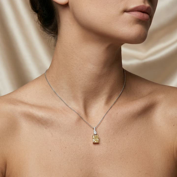 LEIBISH 1.53ct Fancy Light Yellow Radiant Diamond Drop Pendant