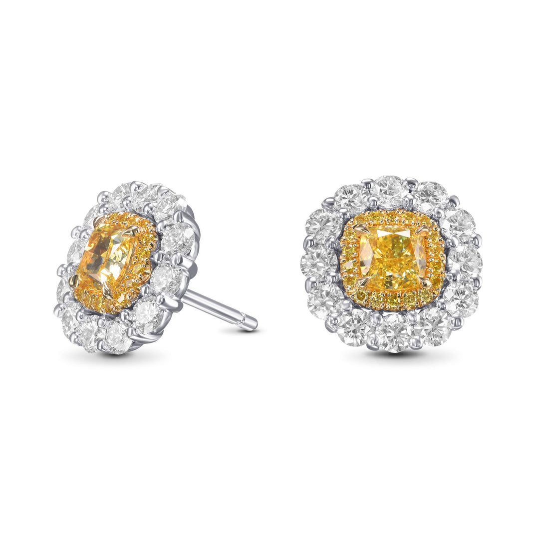 LEIBISH 1.15ct Fancy Intense Yellow Cushion Double Halo Earrings