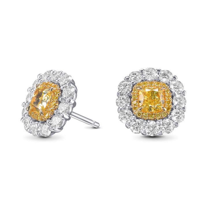 LEIBISH 1.15ct Fancy Intense Yellow Cushion Double Halo Earrings