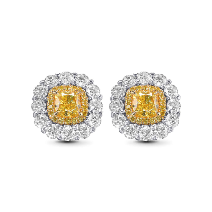 LEIBISH 1.15ct Fancy Intense Yellow Cushion Double Halo Earrings