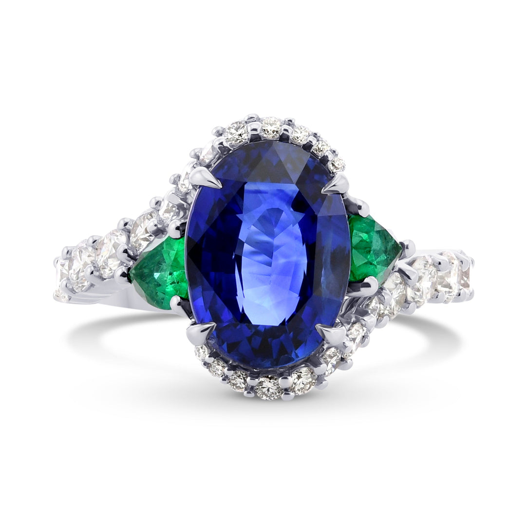 LEIBISH Royal Blue Sapphire, Pear Emerald &amp; Diamond Couture Ring