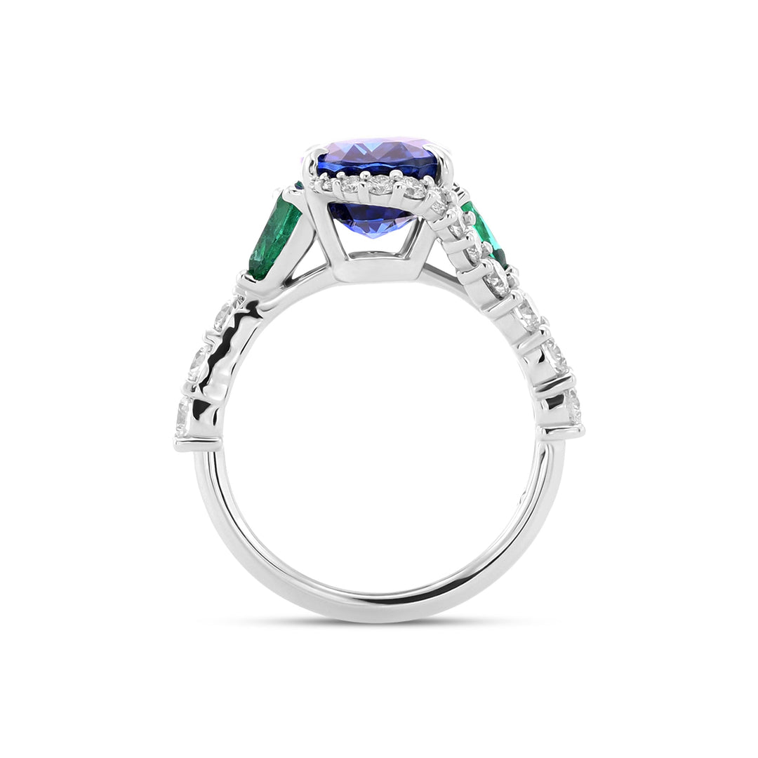LEIBISH Royal Blue Sapphire, Pear Emerald &amp; Diamond Couture Ring