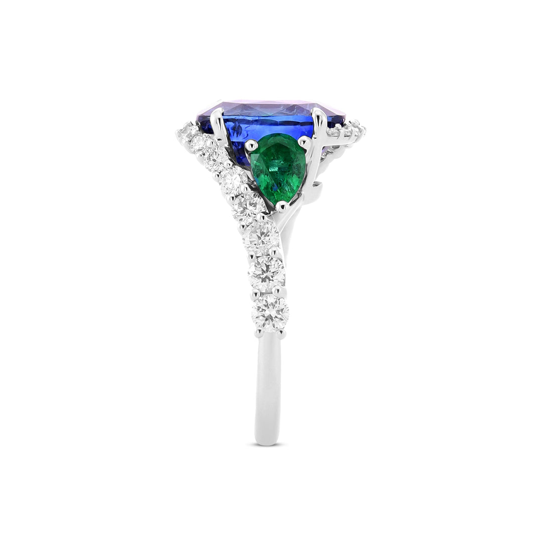 LEIBISH Royal Blue Sapphire, Pear Emerald &amp; Diamond Couture Ring
