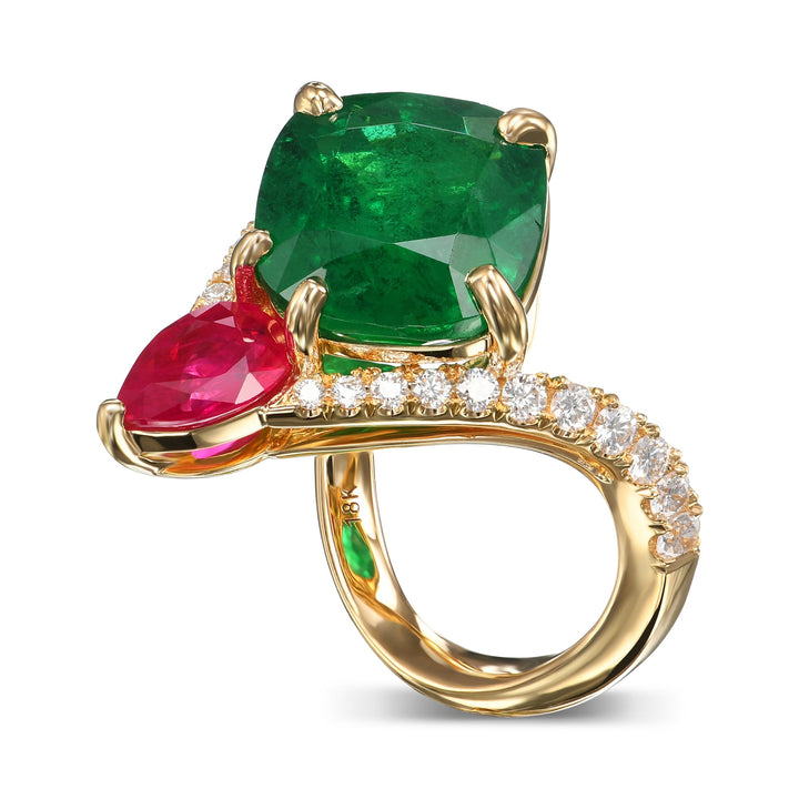 LEIBISH 4.50ct Emerald &amp; Ruby Two-Stone Diamond Ring