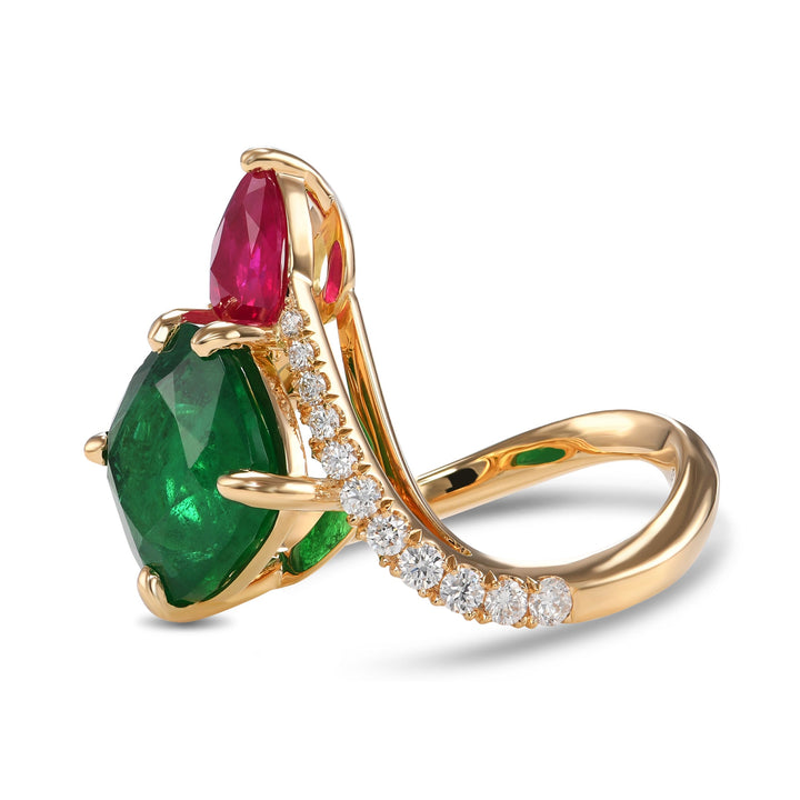 LEIBISH 4.50ct Emerald &amp; Ruby Two-Stone Diamond Ring