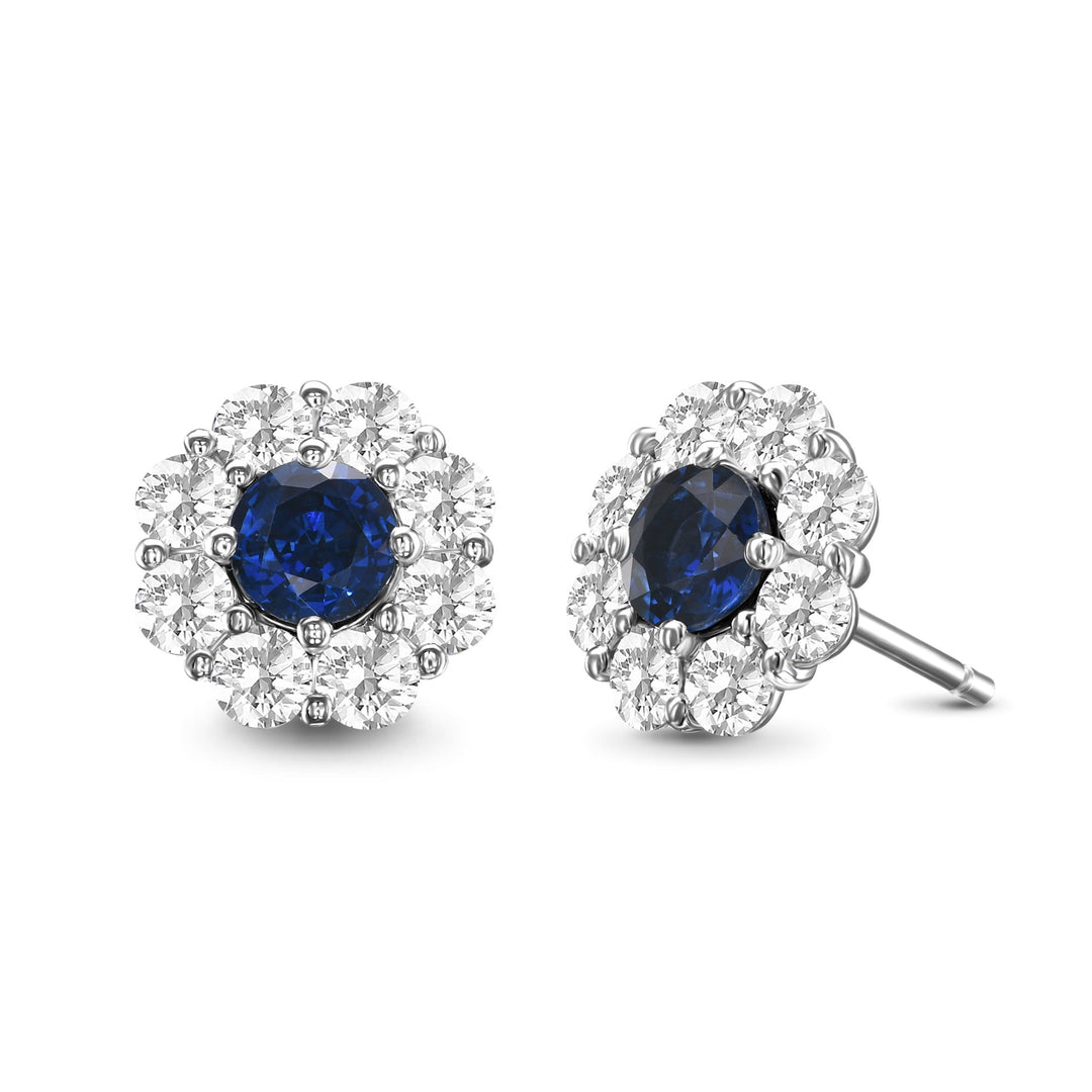 LEIBISH 1.24ct Round Blue Sapphire &amp; Diamond Halo Earrings
