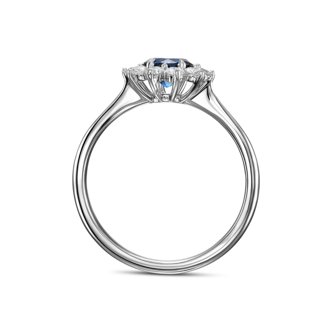 LEIBISH 0.76ct Round Blue Sapphire Floral Halo Ring