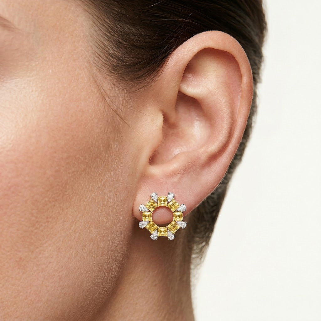 LEIBISH Fancy Intense Yellow Asscher &amp; Pear Diamond Earrings