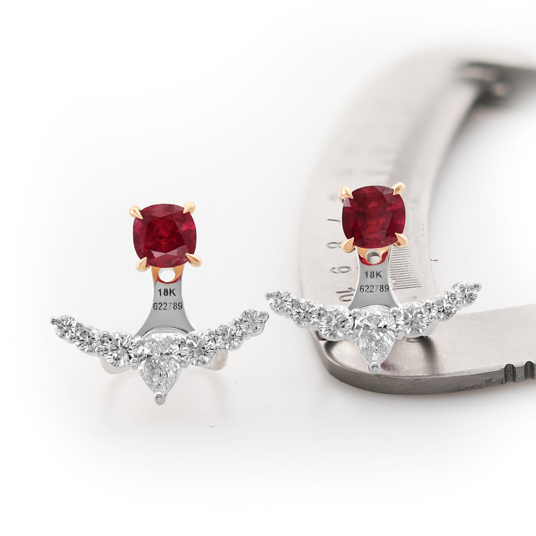LEIBISH Red Ruby Studs &amp; Diamond Ear Climbers