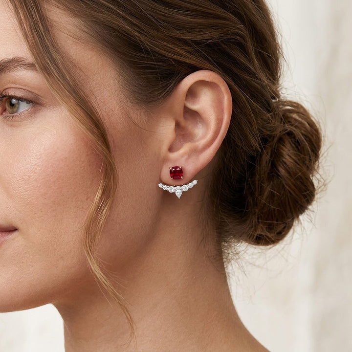 LEIBISH Red Ruby Studs &amp; Diamond Ear Climbers