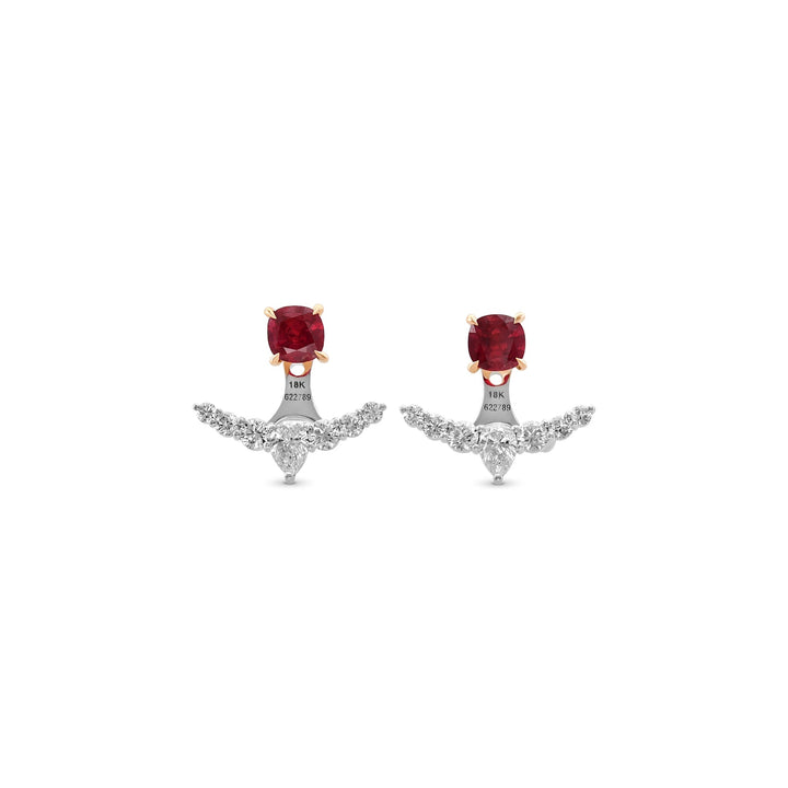 LEIBISH Red Ruby Studs &amp; Diamond Ear Climbers