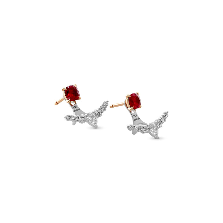 LEIBISH Red Ruby Studs &amp; Diamond Ear Climbers