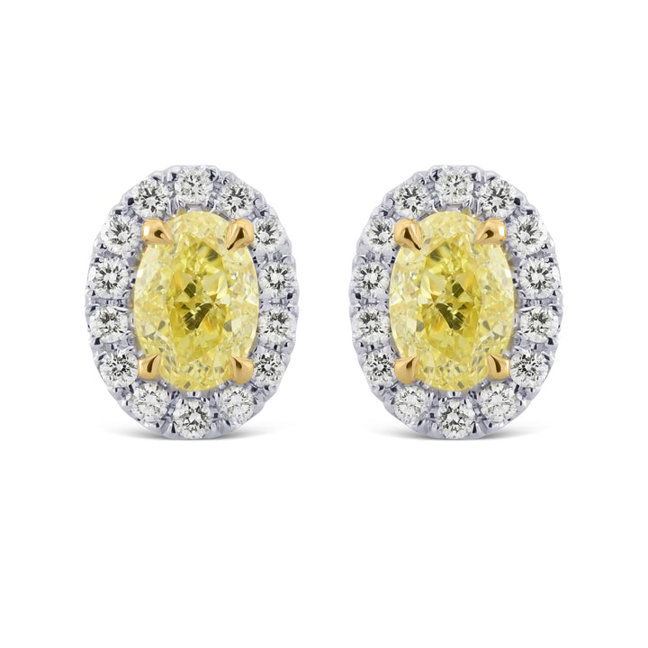 LEIBISH 1.00ct Fancy Yellow Oval Diamond Halo Earrings